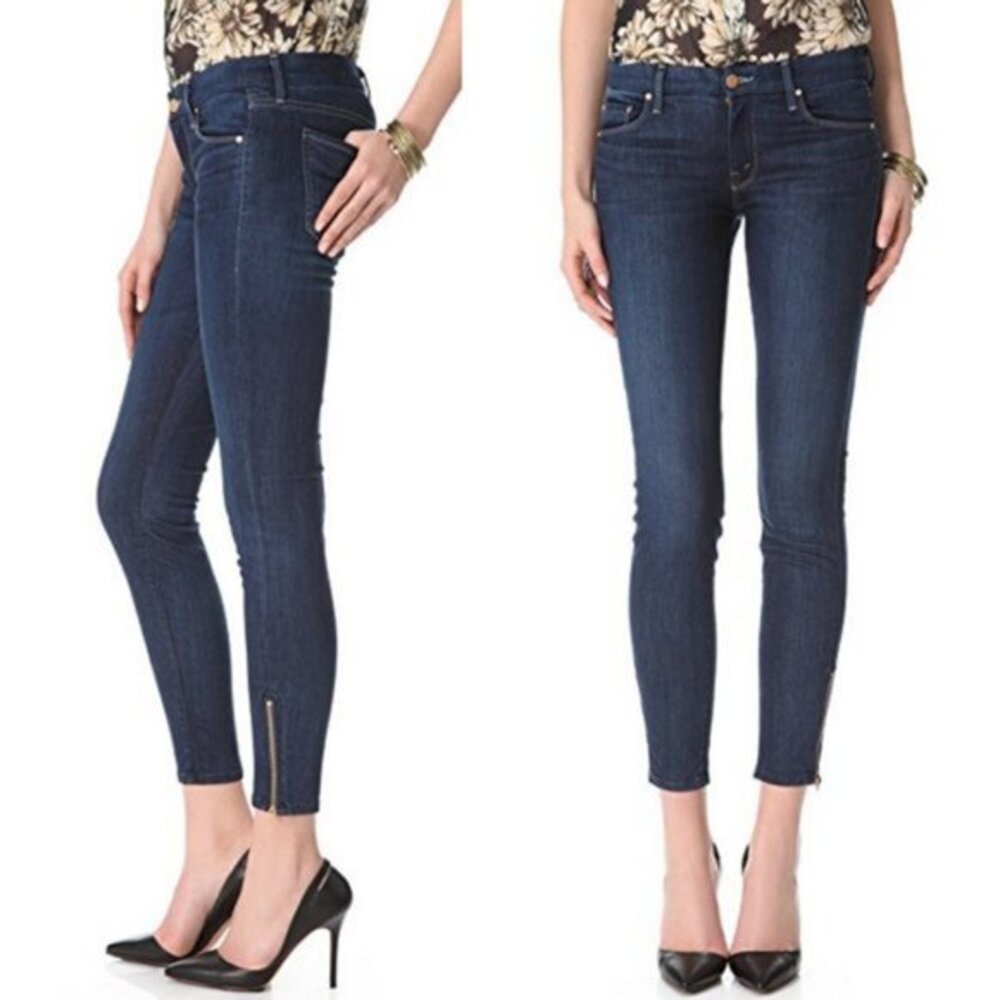 $225  Mother The Looker Ankle Zip denim skinny Jeans Smooth Moves 26 revolve